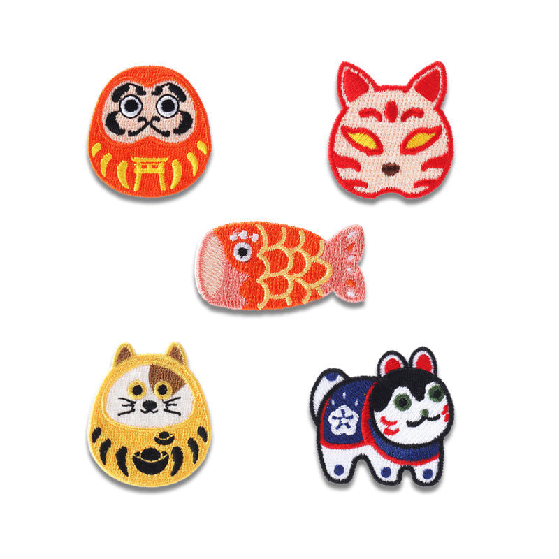 Self-Adhesive Japanese Style Daruma Embroidered Patches 5 Pack