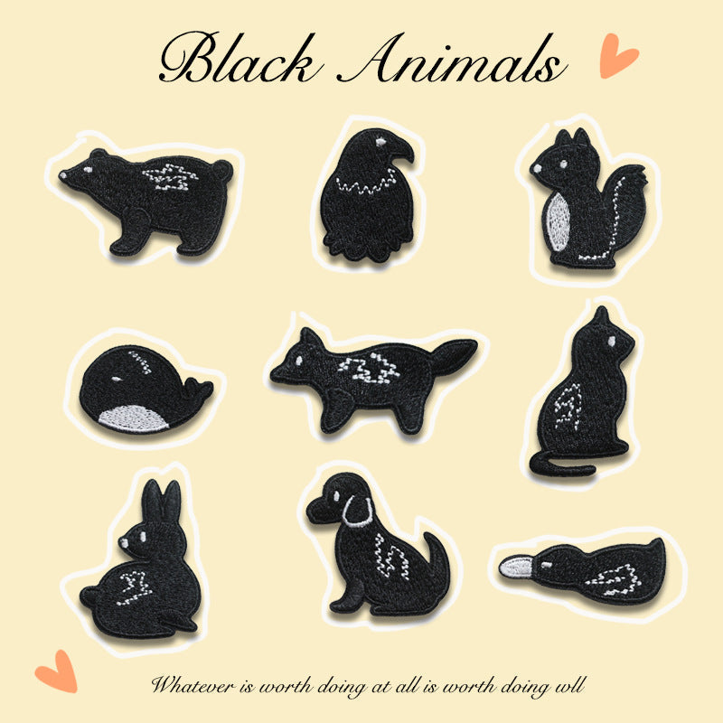 Self-Adhesive Black Animal Embroidered Patches 9PCS