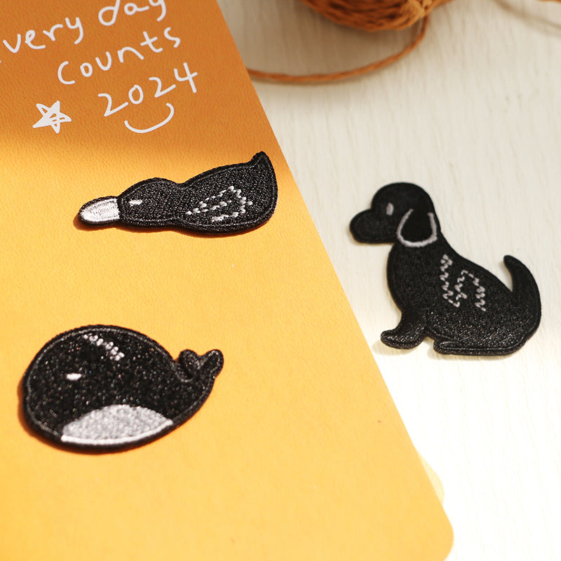 Self-Adhesive Black Animal Embroidered Patches 9PCS