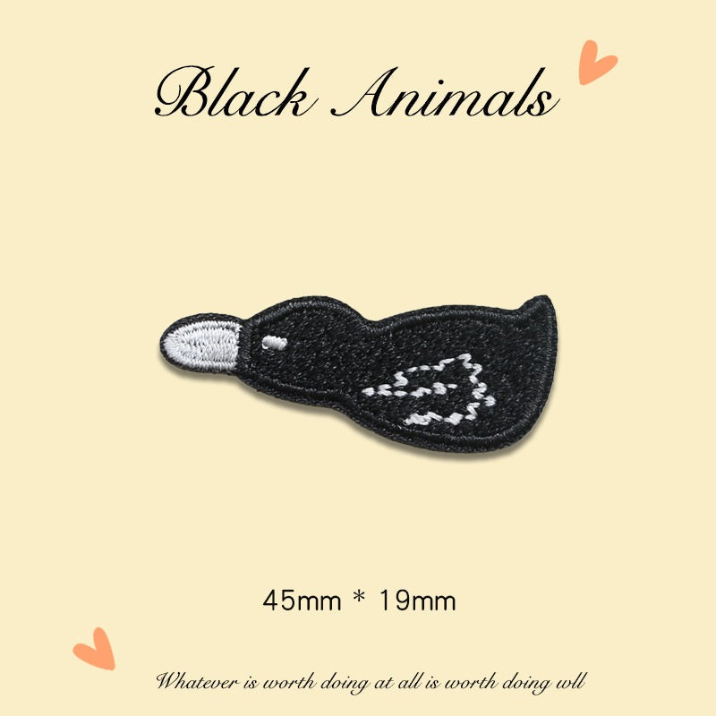 Self-Adhesive Black Animal Embroidered Patches 9PCS