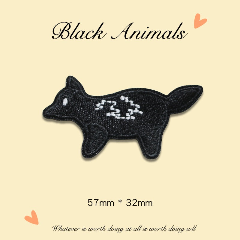 Self-Adhesive Black Animal Embroidered Patches 9PCS