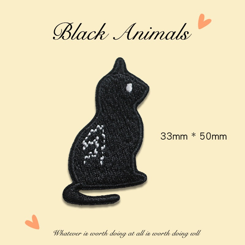 Self-Adhesive Black Animal Embroidered Patches 9PCS