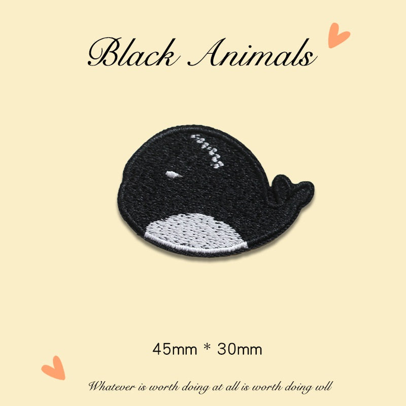 Self-Adhesive Black Animal Embroidered Patches 9PCS