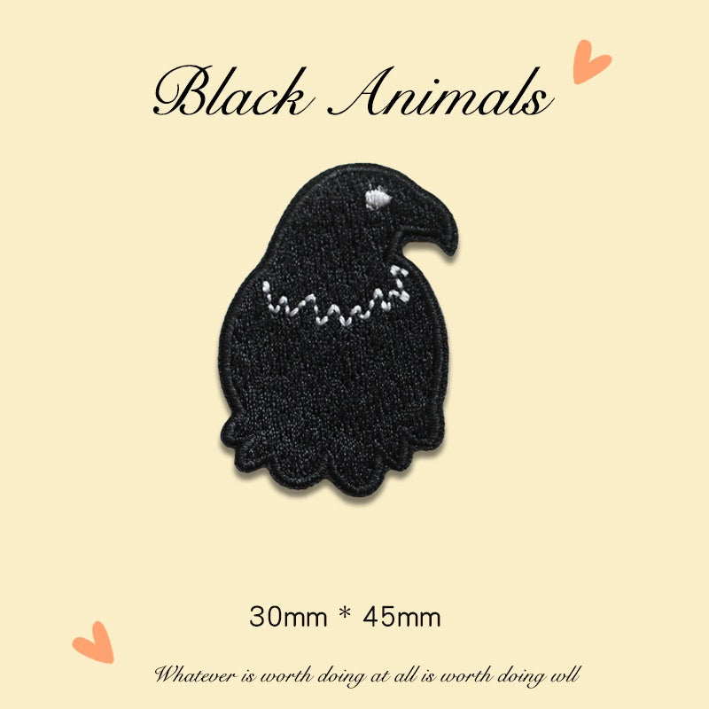 Self-Adhesive Black Animal Embroidered Patches 9PCS