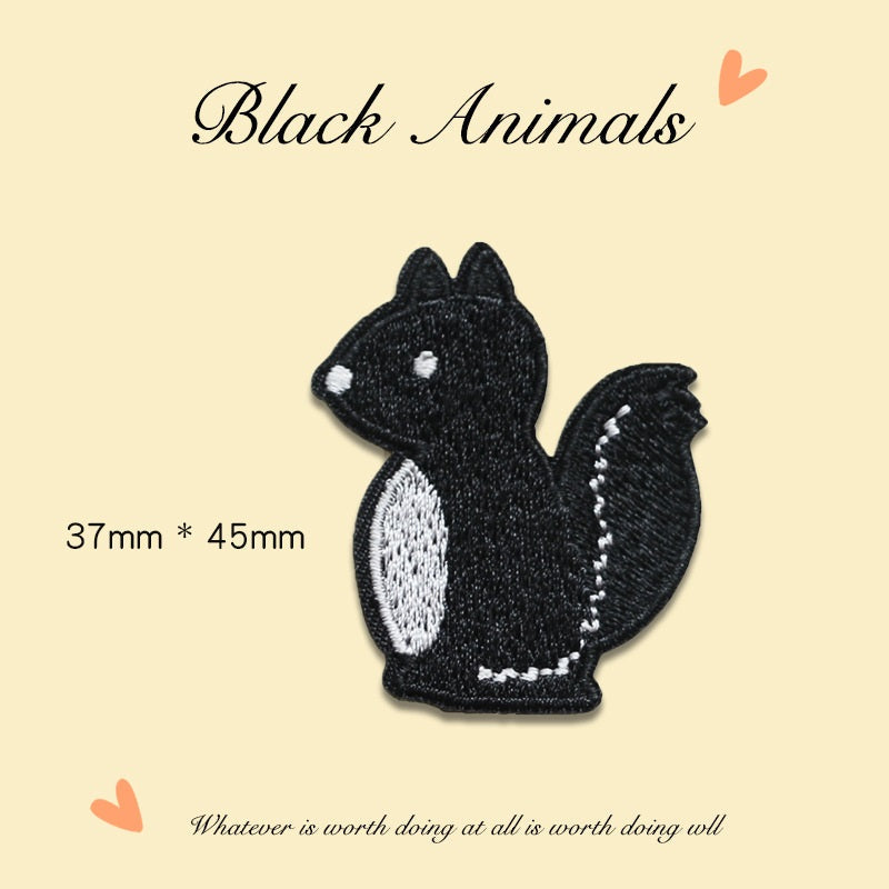 Self-Adhesive Black Animal Embroidered Patches 9PCS