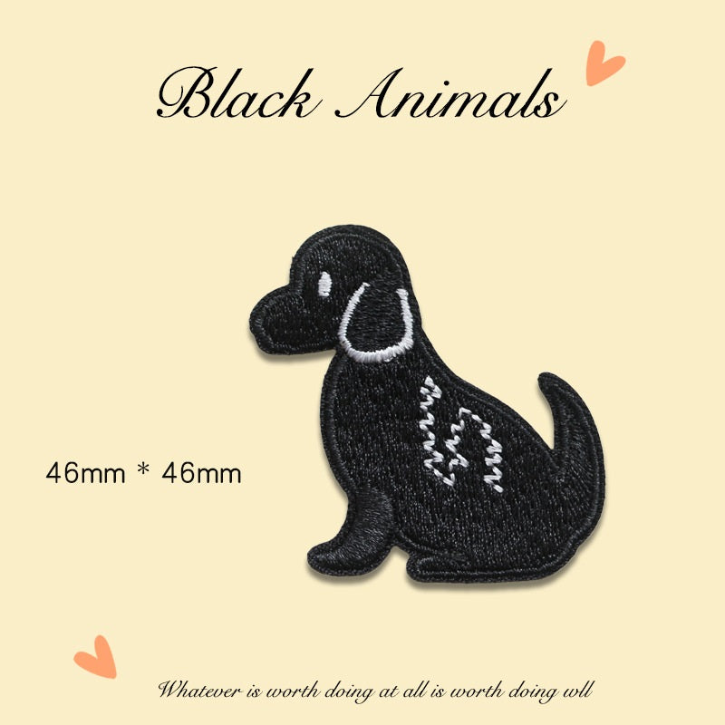 Self-Adhesive Black Animal Embroidered Patches 9PCS