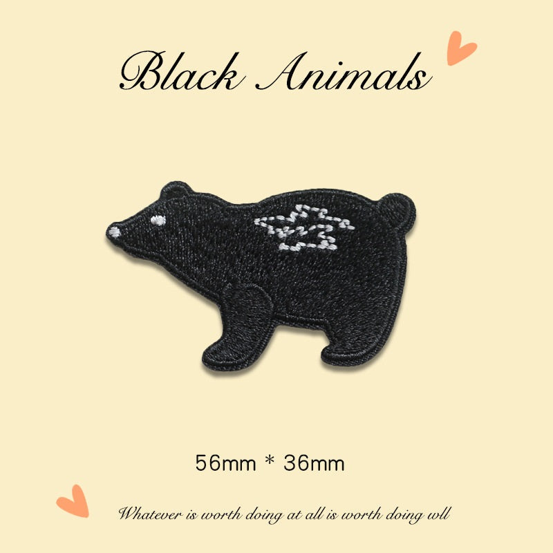 Self-Adhesive Black Animal Embroidered Patches 9PCS