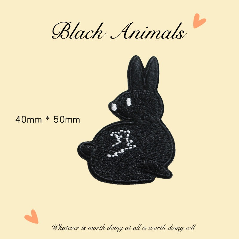 Self-Adhesive Black Animal Embroidered Patches 9PCS