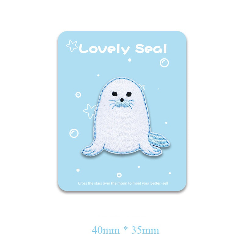 Self-Adhesive White Seal Embroidered Patch for Summer Wear 6pcs