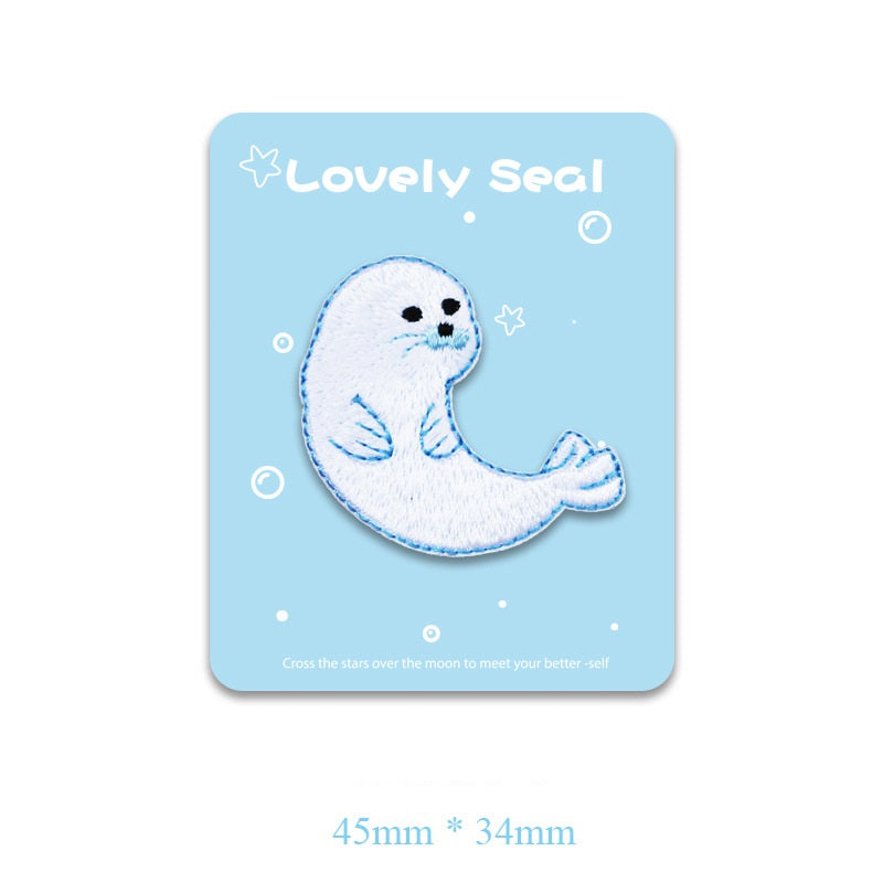 Self-Adhesive White Seal Embroidered Patch for Summer Wear 6pcs