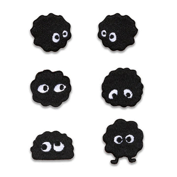 Self-Adhesive Black Coal Ball Elf Embroidered Patches 6 Pack