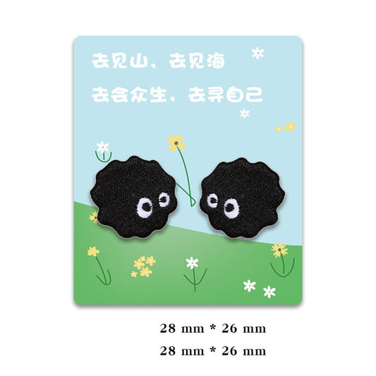 Self-Adhesive Black Coal Ball Elf Embroidered Patches 6 Pack