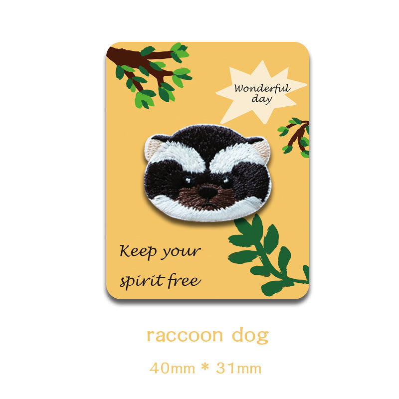 Self-Adhesive Animal Head Embroidered Patches: Raccoon & Sloth 6PCS