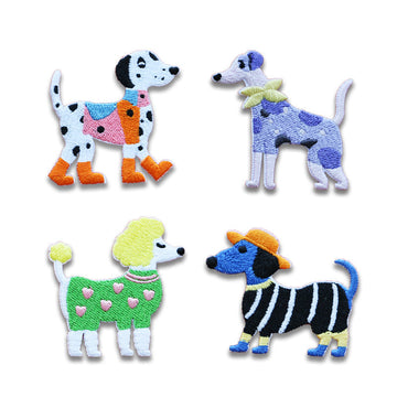 50mm Chic Dog Self-Adhesive Embroidered Patches 4 Pack