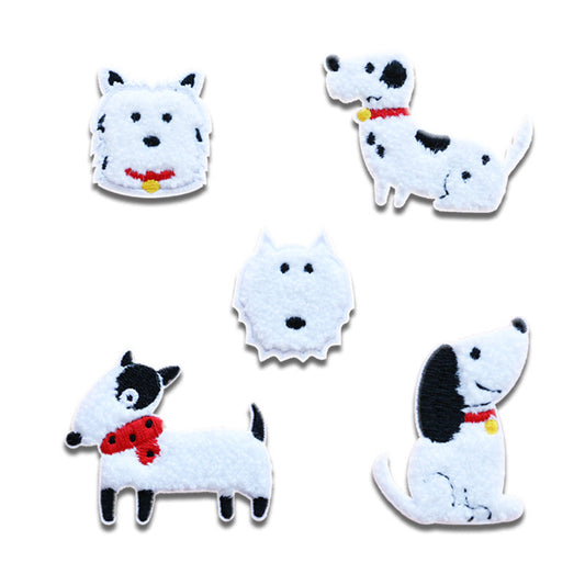 Self-Adhesive Towel Embroidered White Dog Patches 5PCS