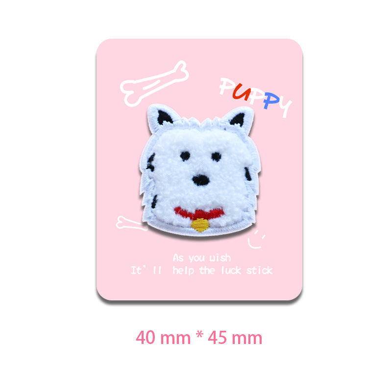 Self-Adhesive Towel Embroidered White Dog Patches 5PCS