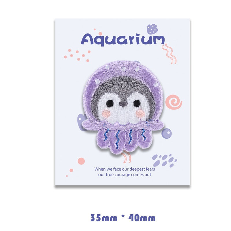 Penguin Aquarium Self-Adhesive Embroidered Patches 8 Pack