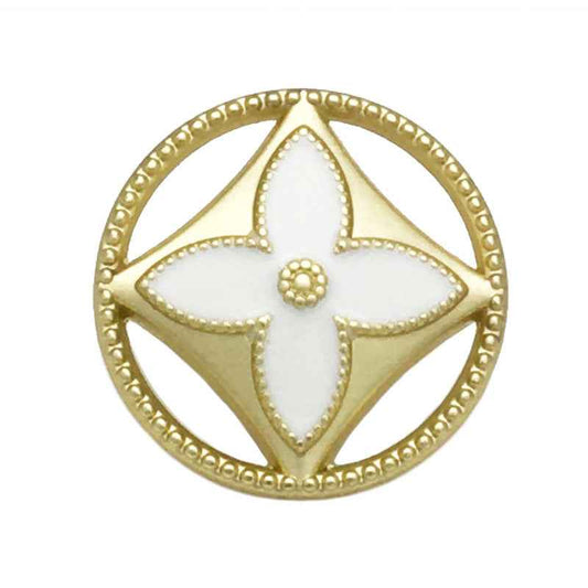 Gold Hollow Metal Shank Buttons with Four-Leaf Clover Buttons 20pcs White