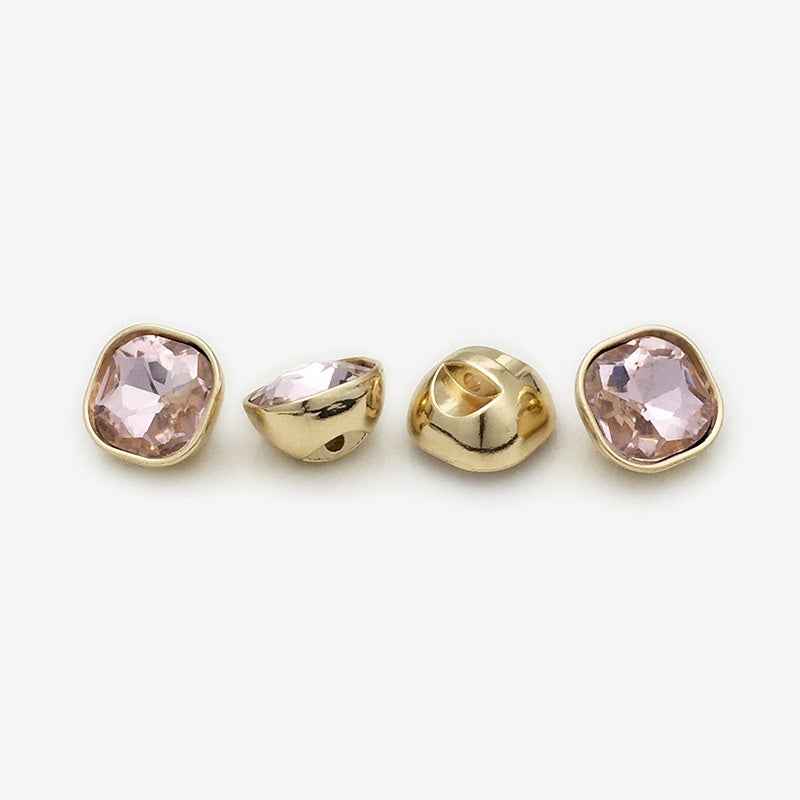 10mm/12mm Square Metal Rhinestone Decorative Small Buttons 20pcs Pink
