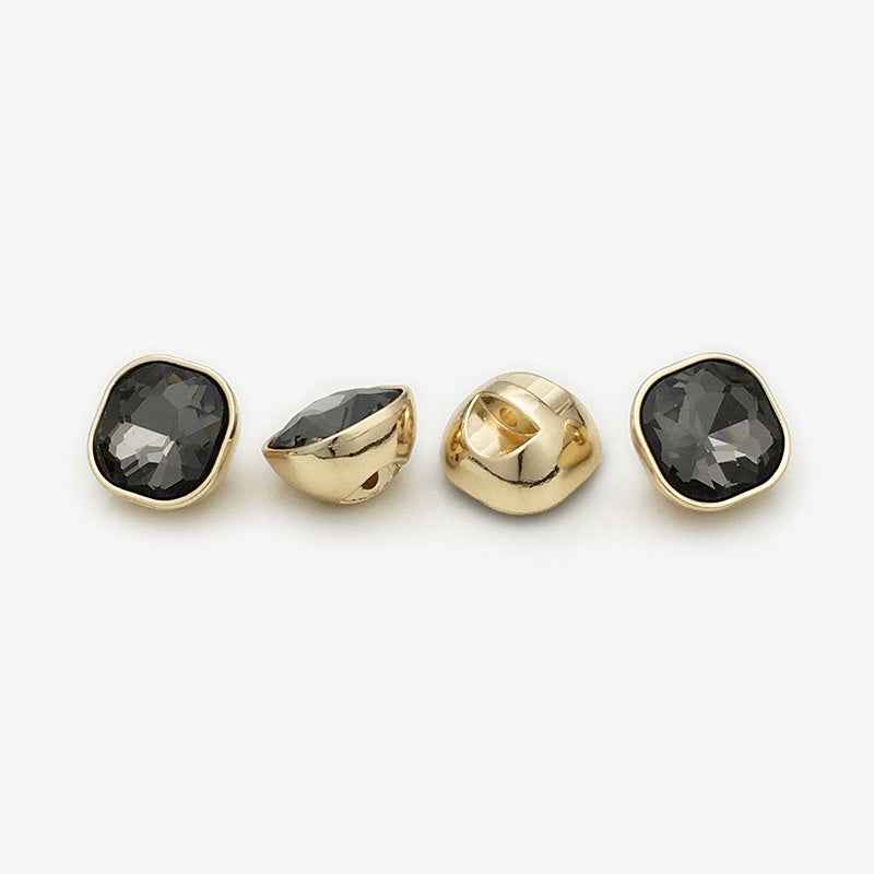10mm/12mm Square Metal Rhinestone Decorative Small Buttons 20pcs Black Gray