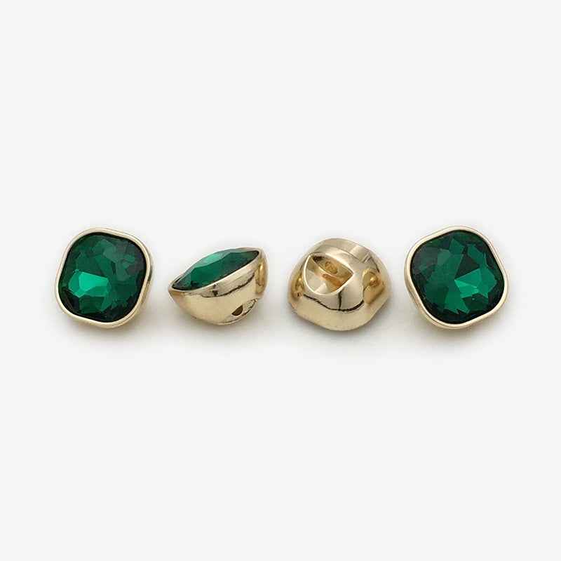 10mm/12mm Square Metal Rhinestone Decorative Small Buttons 20pcs Green