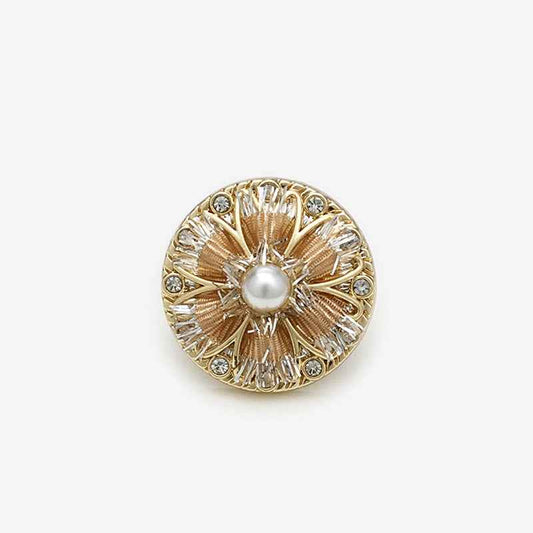 Hand-Knitted Floral Rope Pearl & Rhinestone Shank Buttons 20pcs Champagne