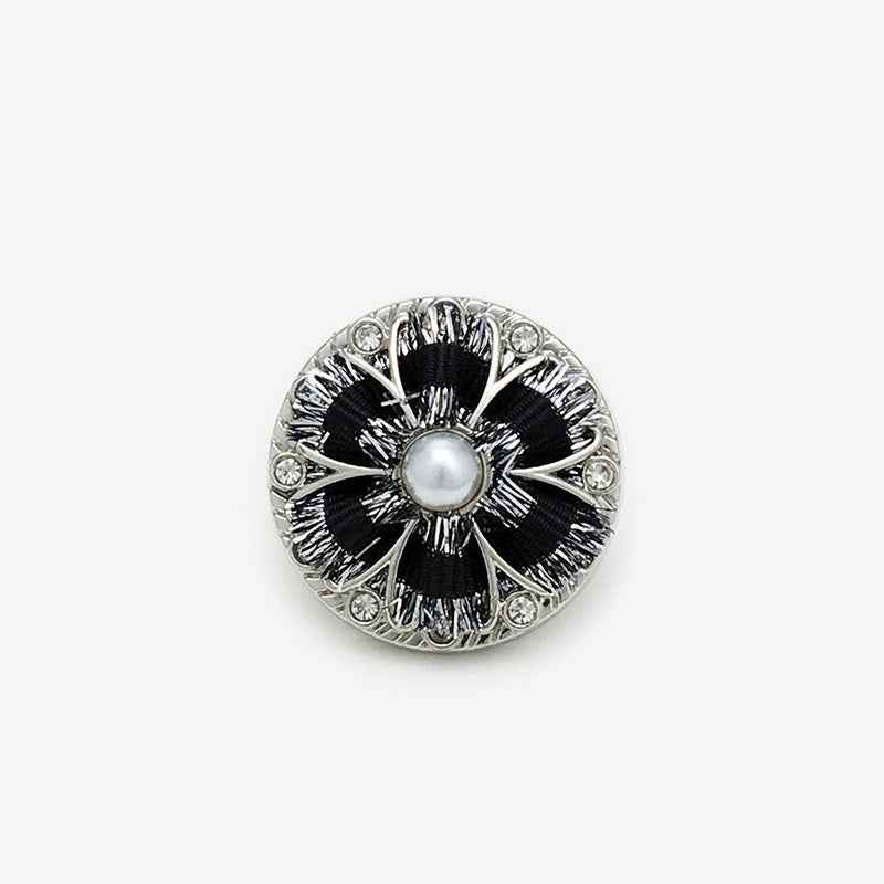 Hand-Knitted Floral Rope Pearl & Rhinestone Shank Buttons 20pcs Black