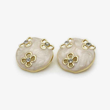 17.5mm/22.5mm Enamel Oval Floral Metal Buttons White