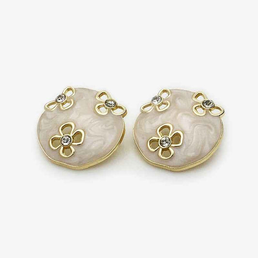 17.5mm/22.5mm Enamel Oval Floral Metal Buttons White