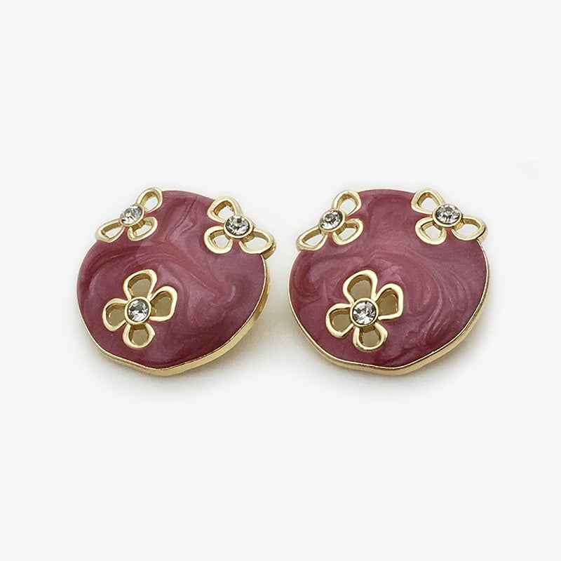 17.5mm/22.5mm Enamel Oval Floral Metal Buttons Red