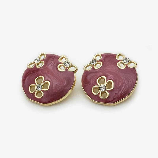 17.5mm/22.5mm Enamel Oval Floral Metal Buttons Red