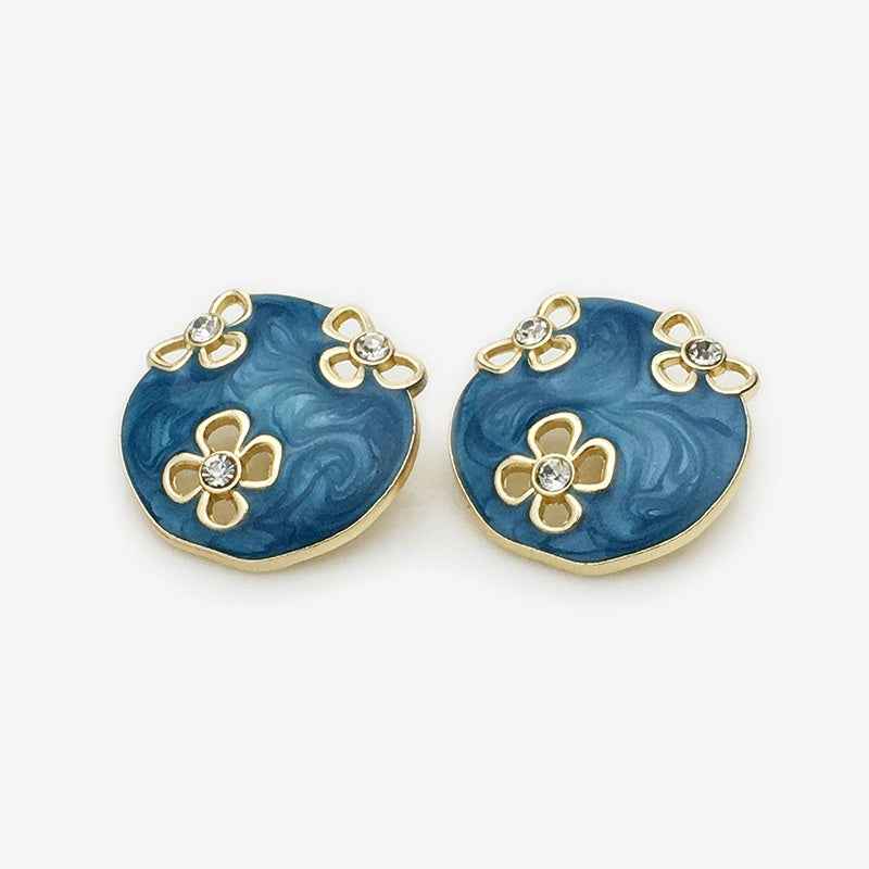 17.5mm/22.5mm Enamel Oval Floral Metal Buttons Blue
