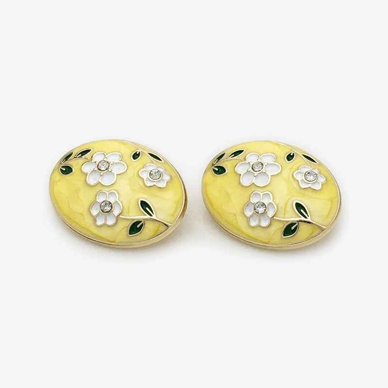 17.5mm/22.5mm Enamel Oval Floral Metal Buttons Yellow