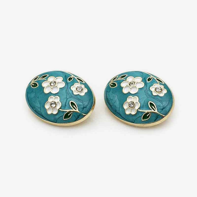 17.5mm/22.5mm Enamel Oval Floral Metal Buttons Green