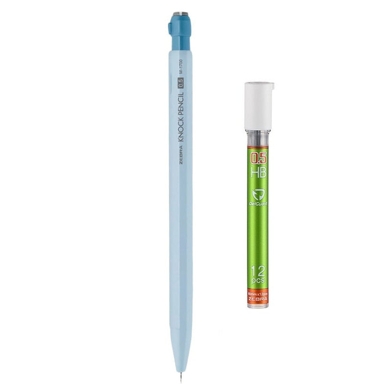 Zebra KNOCK Shake Mechanical Pencil 0.5mm | Macaron Pastel Colors | Low Center of Gravity | Includes 12 Lead Refills Blue