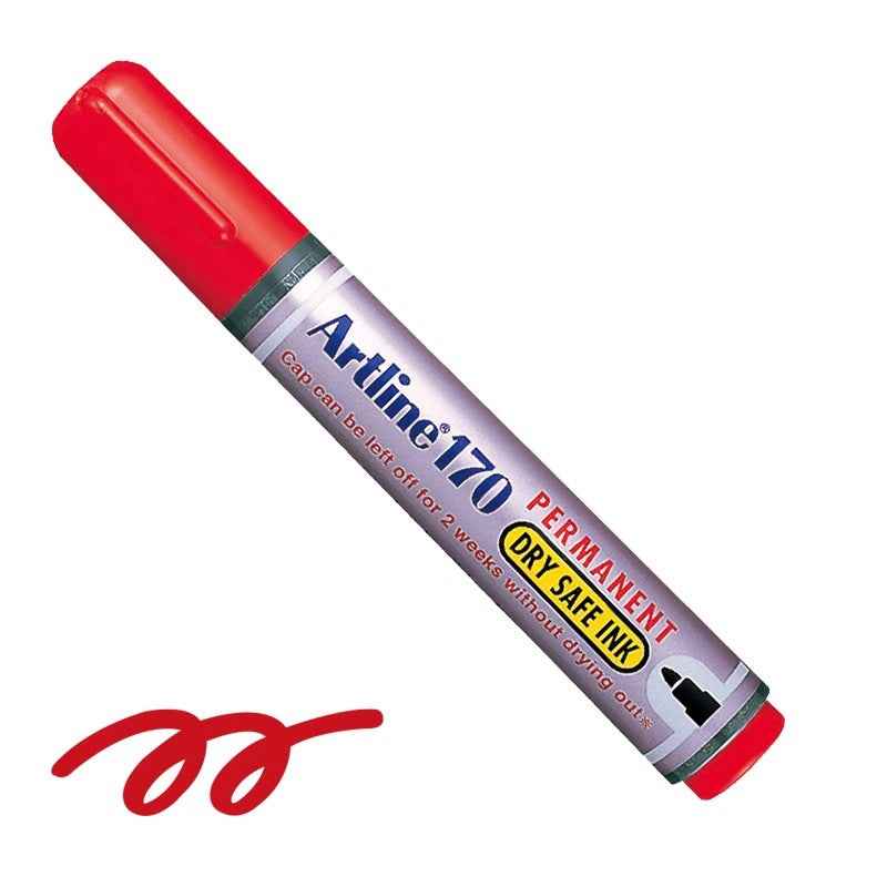 Artline 170 Dry-Safe Permanent Markers | 2.0mm Bullet Tip 3 Pack Red