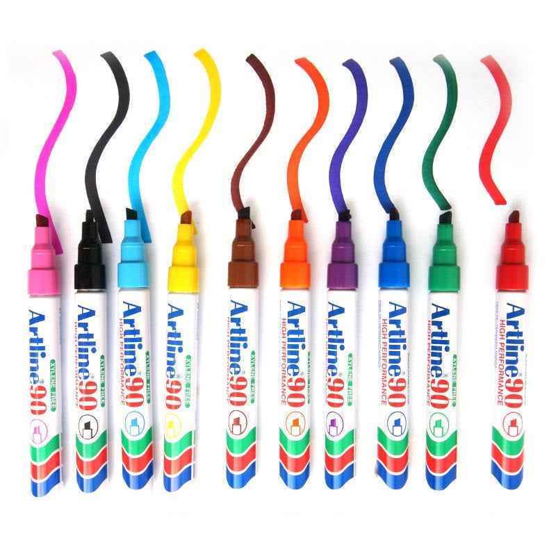 Artline 90,Permanent Marker,Chisel Nib, 2-5mm,10 Color Pack