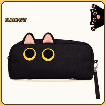 3D Cat Large Capacity Pencil Case Pouch Organizer Black
