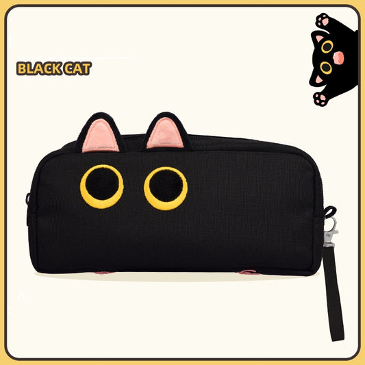 3D Cat Large Capacity Pencil Case Pouch Organizer Black