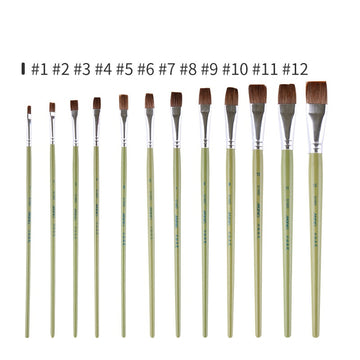 Maries Flat Bristle Watercolor Paint Brush Set | Sizes 1–12 | 12 Brushes