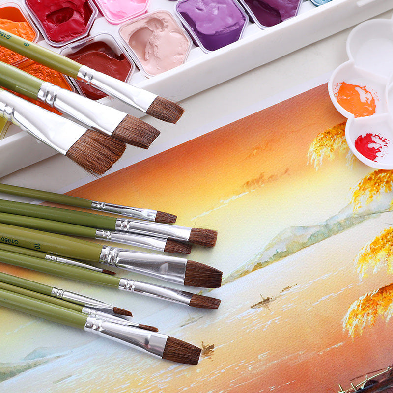 Maries Flat Bristle Watercolor Paint Brush Set | Sizes 1–12 | 12 Brushes