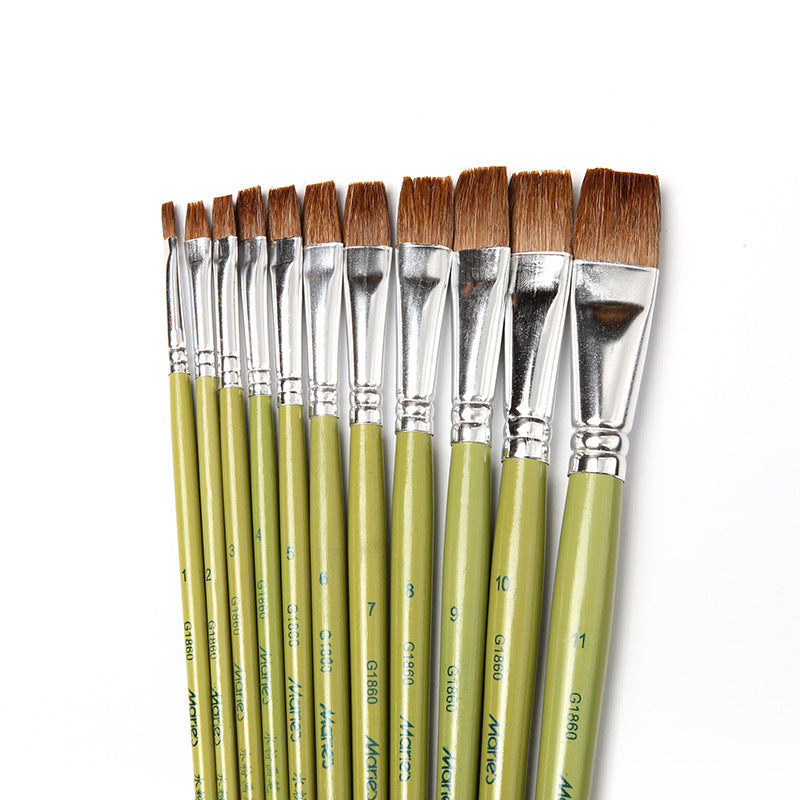 Maries Flat Bristle Watercolor Paint Brush Set | Sizes 1–12 | 12 Brushes