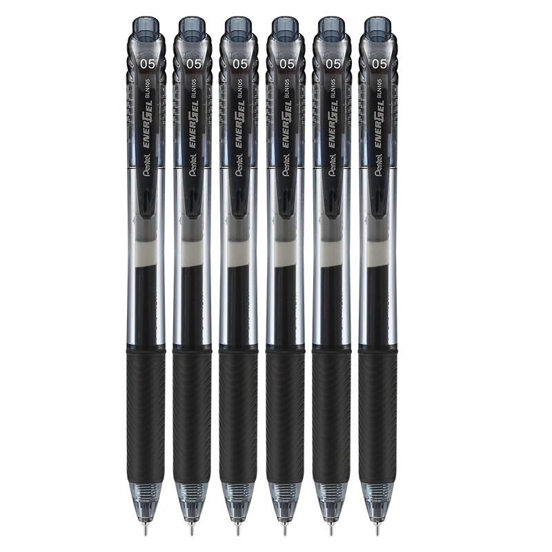 Pentel EnerGel-X BLN-105 Retractable Gel Pen 0.5mm – 6 Pack 6 Black