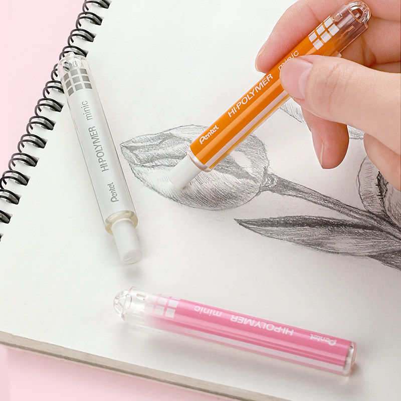 Pentel ZE82 Hi-POLYMER Minic Retractable Eraser with 9 Refills