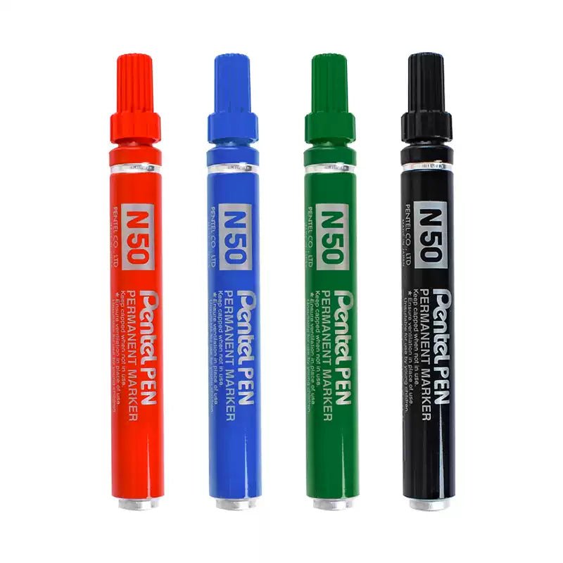 Pentel N50 Permanent Marker Pen Bullet Tip 4 Pack 4 Mixed Colors