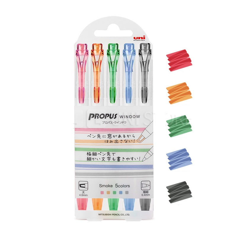 Uni Propus Window Double-Sided Highlighter Pen 5 Color Set Smoke 5 Color