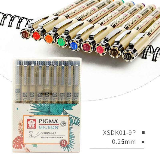 Sakura Pigma Micron Stift – Größe 01 – 0,25 mm – 9-Farben-Bundle