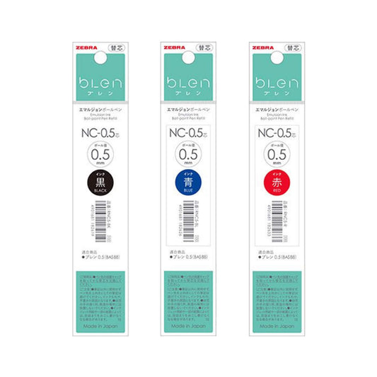 Zebra bLen Ballpoint Pen Refill NC-0.5,Black/Blue/Red Ink,5 Pack