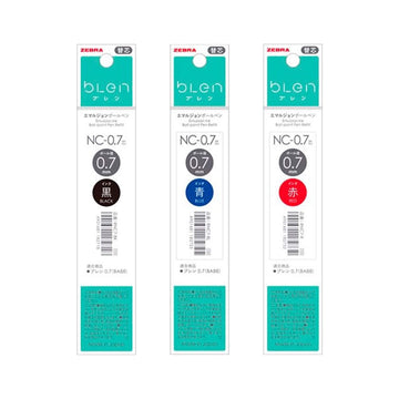 Zebra bLen Ballpoint Pen Refill NC-0.7,Black/Blue/Red Ink,5 Pack