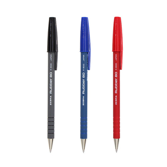 Zebra Rubber 80 R-8000 Ballpoint Pen 0.7mm Black/Red/Blue 10 Pack